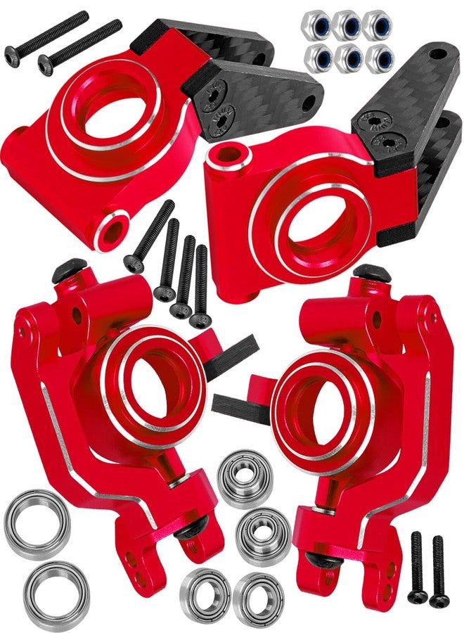 hopsupRC RC Carbon Fibre Aluminum Rear Hubs Front Steering Block Knuckles & C-Hubs Caster Blocks Upgrades Parts for 1/10 Senton/Granite 3S Blx & Mega 550,Vorteks 3S Blx,Big Rock 3s BLX.Red - Image 1